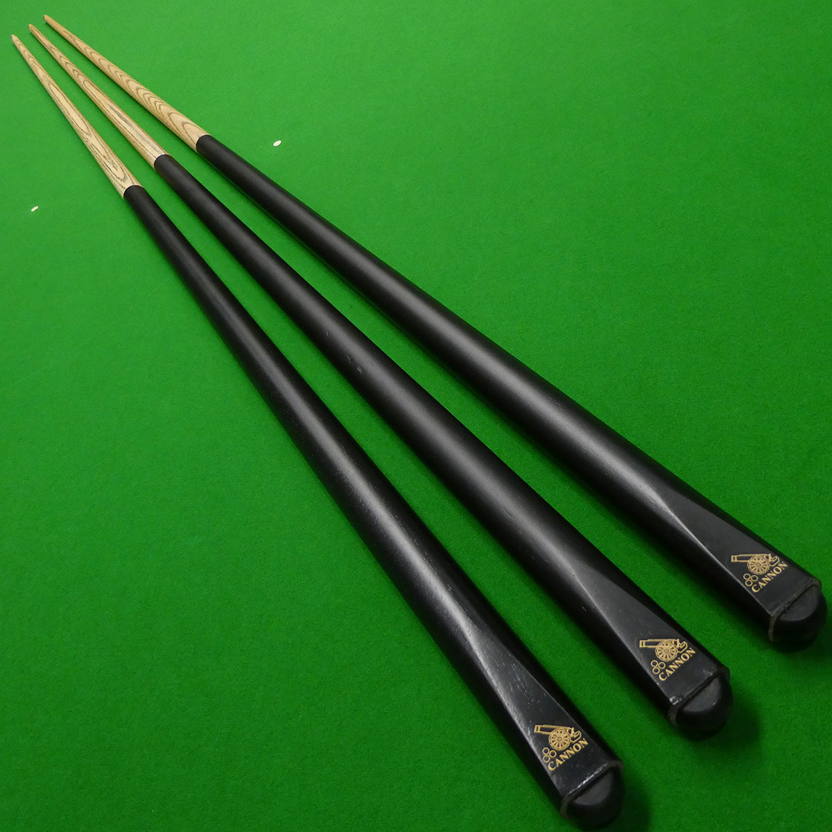 3 x 1pc Cannon Black snooker cues, rack cues - club cues