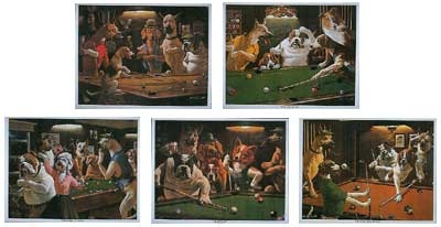 Set of 5 pool dog prints by Arthur Sarnoff