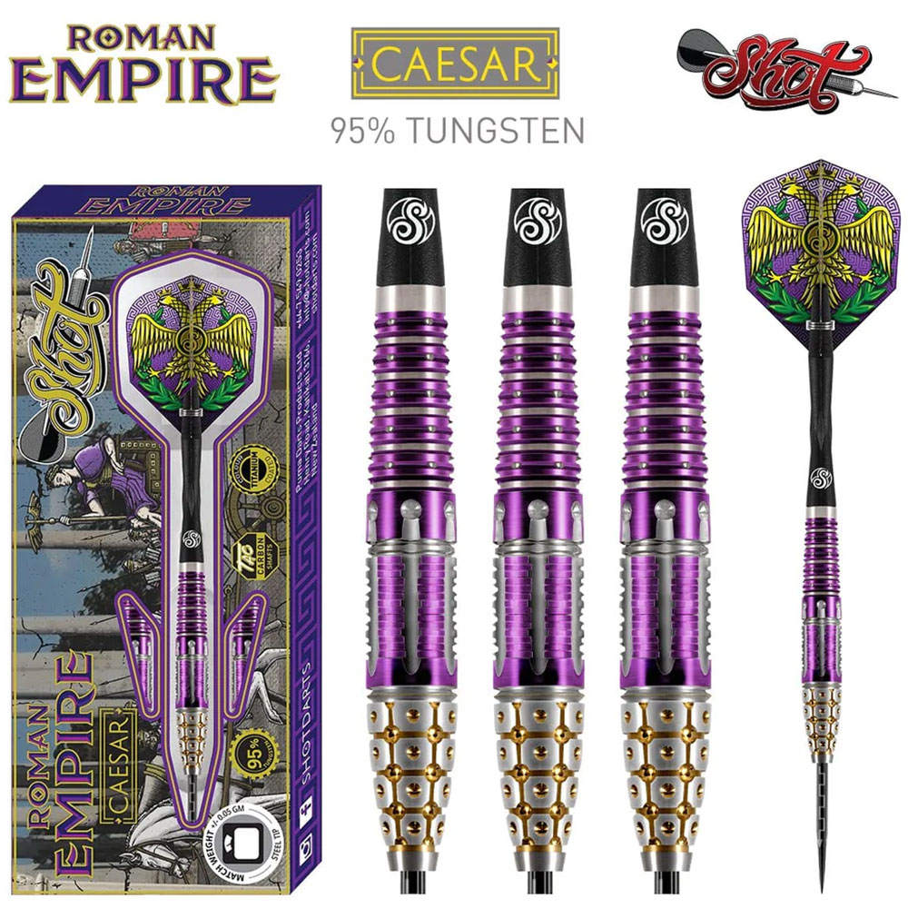 Roman Empire Caesar Steel Tip Darts Set - Purple & Gold