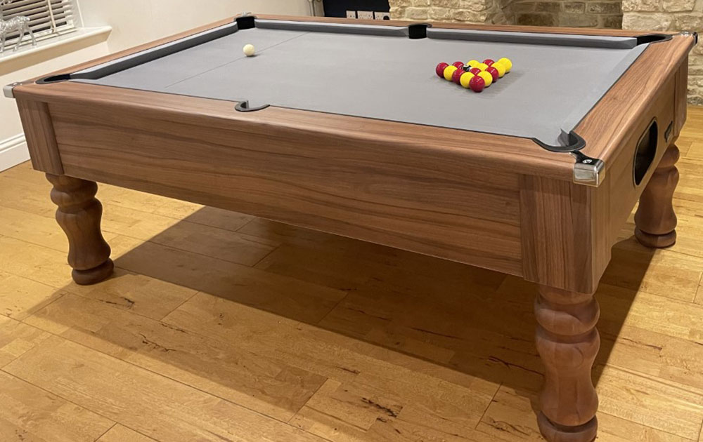 Turned Leg - Slate Bed Pool Table - Streaky Walnut
